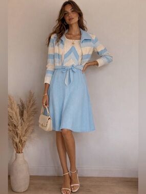 Light Blue & Cream Knit Cardigan and Dress Set Size 8